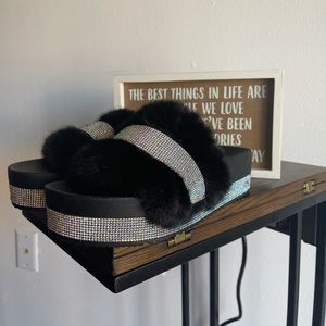 Fur rhinestone slides